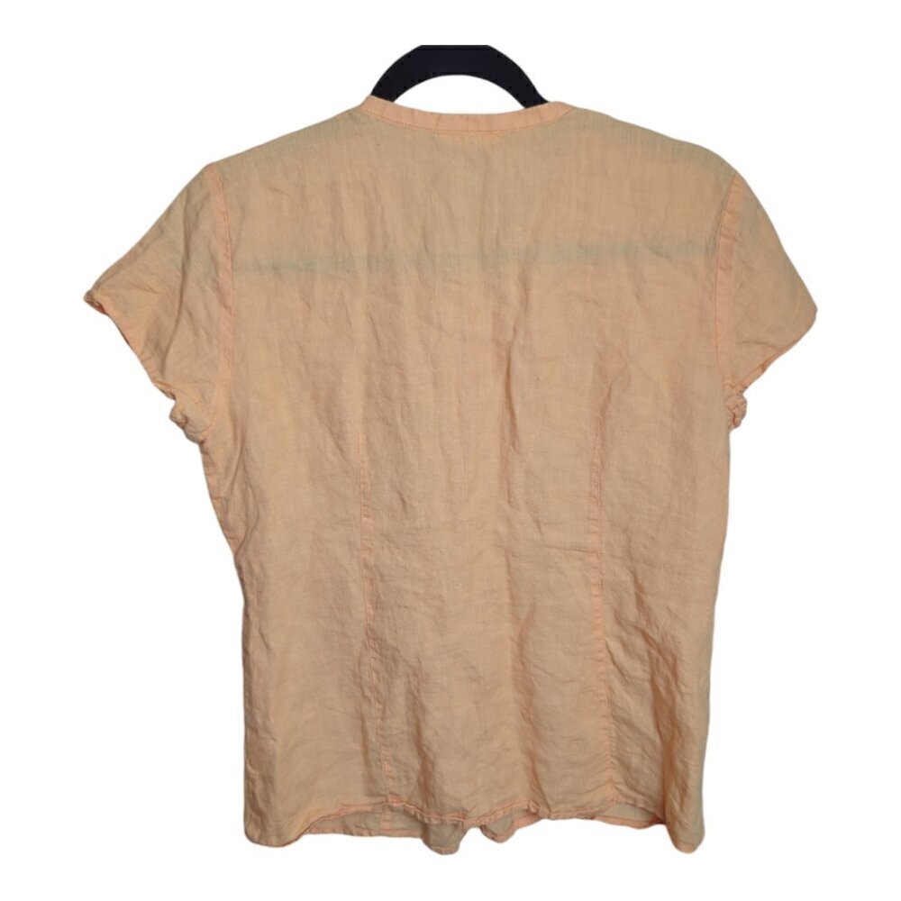 Eileen Fisher Petite Tangerine Large 100% Linen Short Sleeve Blouse Size S - Picture 2 of 8